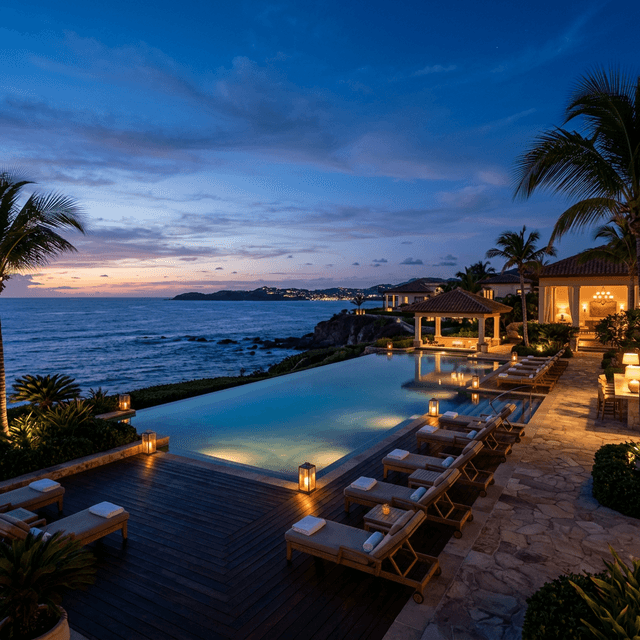 ריזורט יוקרתי בשעת עומד בשקיעה